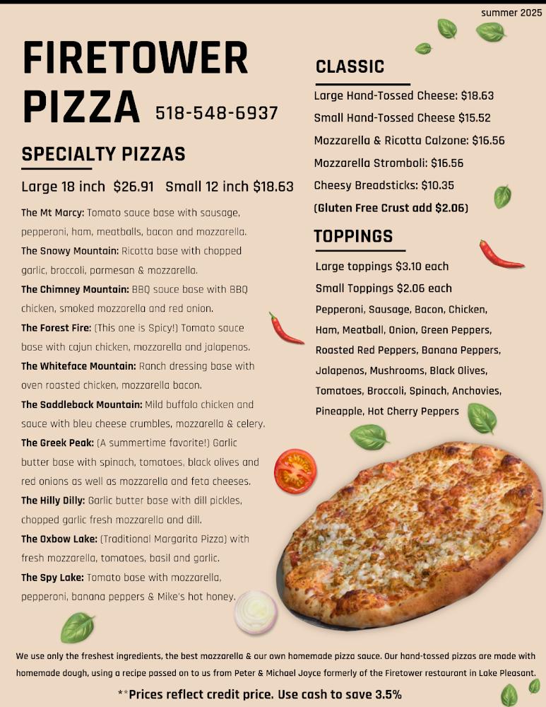 Firetower Pizza Menu image 1